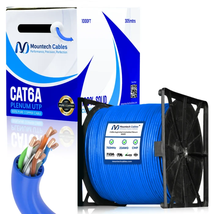 Cat6a Plenum 1000ft UTP Ethernet Cable – 10Gbps, 750MHz, Bare Copper CMP - Image 1